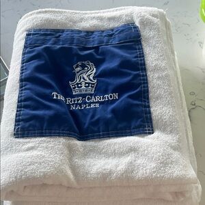 Ritz-Carlton White Towel with Blue Logo